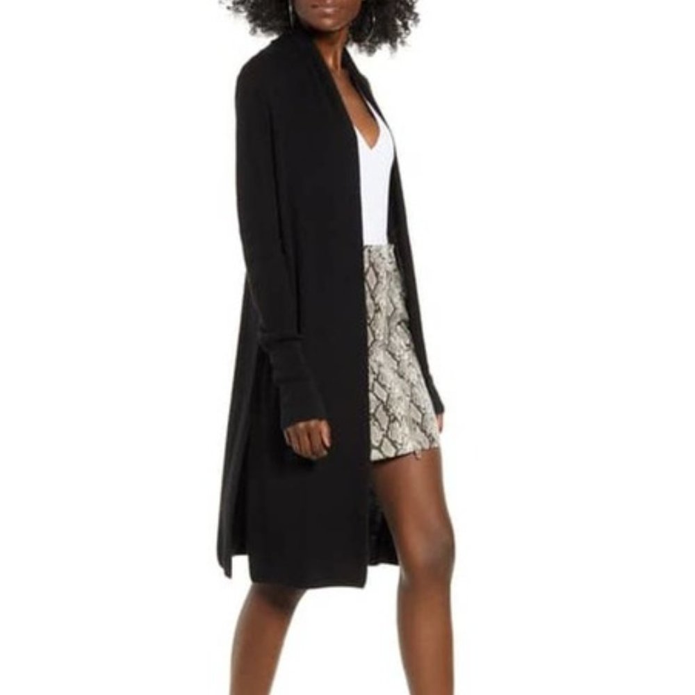 Leith Open Front Long Duster Cardigan Black